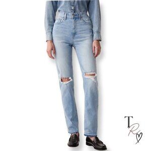 GAP Cheeky Straight High Rise Jeans Medium Wash Vintage Destructed Size 8 Long